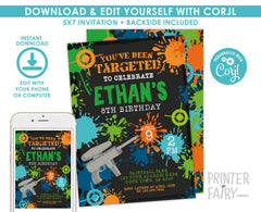 Editable Paintball Birthday Invitation (Digital Download)