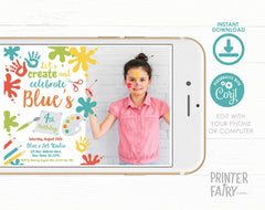 Editable Photo Paint Party Invitation, Art Birthday (Digital Item)