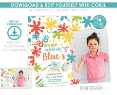 Editable Photo Paint Party Invitation, Art Birthday (Digital Item)