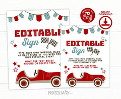 Race Car Birthday Sign, Editable Racing Party Decor (Digital Download)