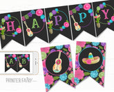 Editable Fiesta Birthday Banner, Mexican Theme (Digital Download)