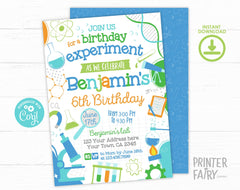 Science Birthday Invitation, Editable Lab Party Invite (Digital Download)