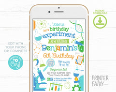 Science Birthday Invitation, Editable Lab Party Invite (Digital Download)