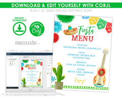 Cinco de Mayo Fiesta Editable Menu Sign Template, Instant Download