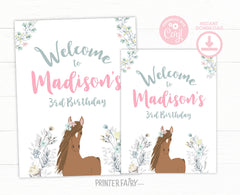 Floral Horse Birthday Welcome Sign, EDITABLE (Digital Download)