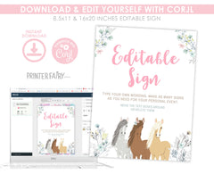 Floral Horse Birthday Sign, Editable Pony Party Decor (Digital Download)