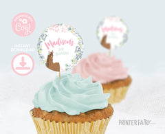 Floral Horse Birthday Cupcake Toppers, Editable Pony Party (Instant Download)