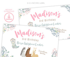 Floral Horse Birthday Gable Box Label, Editable Pony Party (Digital Download)