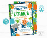 Editable Paintball Birthday Invitation, Instant Download