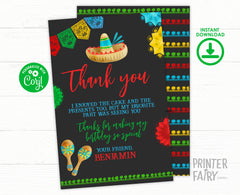 Fiesta Birthday Thank You Card, Editable Mexican Invitation (Digital)