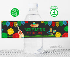 Editable Fiesta Birthday Water Bottle Label (Digital Download)