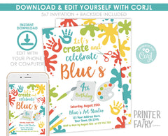 Editable Paint Party Invitation, Art Birthday (Digital Item)