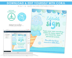 Ice Cream Birthday Party Editable Sign (Digital Download)