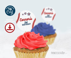 Editable Baseball Party Toppers, Birthday Stickers (Digital)