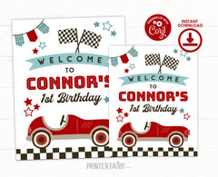 Editable Race Car Birthday Welcome Sign (Digital Download)