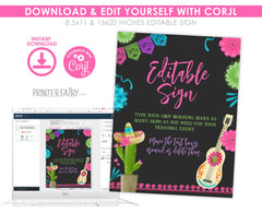 Fiesta Birthday Party Sign, Editable Mexican Decor (Digital Item)