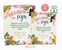 Tropical Birds Birthday Party Sign, Luau Decoration (INSTANT DOWNLOAD)