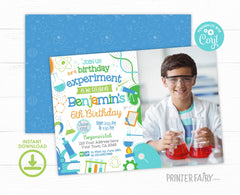 Editable Science Birthday Party Photo Invitation (Digital Item)