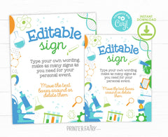 Editable Science Birthday Party Sign (Digital Download)
