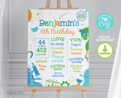 Editable Science Birthday Board, Party Milestones Sign (Digital Download)