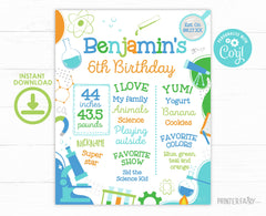 Editable Science Birthday Board, Party Milestones Sign (Digital Download)