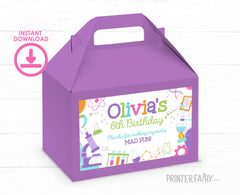 Editable Science Birthday Party Gable Box Label (Digital)