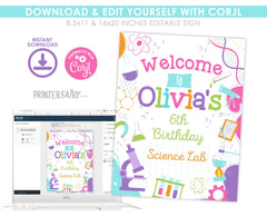Editable Science Birthday Welcome Sign (Digital Download)