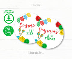 Mexican Fiesta Toppers, Editable TEMPLATE Label Stickers INSTANT DOWNLOAD