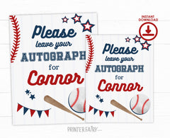 Baseball Autograph Sign, Editable Sports Party Decor (Instant Download)