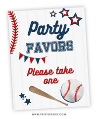 Baseball Party Favors Sign, Sports Birthday Decorations (Instant Download)