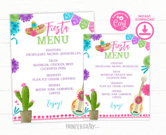 Fiesta Cinco de Mayo Birthday Party Menu Editable Template, Instant Download