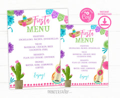 Fiesta Cinco de Mayo Birthday Party Menu Editable Template, Instant Download