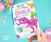Editable Dinosaur Birthday Invitation, T-Rex Party Invite (Instant Download)