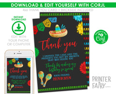 Fiesta Birthday Thank You Card, Editable Mexican Invitation (Digital)