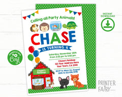 Pet Shop Birthday Invitation, Editable Animal Party (Digital Invitation)