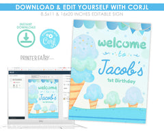 Ice Cream Birthday Welcome Sign, Editable Party Decoration (Digital Download)