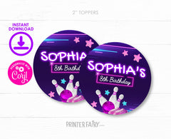 Bowling Birthday Party Toppers, Editable Round Labels (Digital Download)