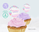 Editable Ice Cream Birthday Party Toppers, Round Labels (Digital Download)