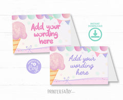 Ice Cream Party Food Tents, Editable Decorations (Digital Download)