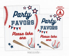 Baseball Party Favors Sign, Sports Birthday Decorations (Instant Download)