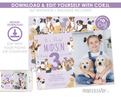 Puppy Adoption Birthday Paw-ty Invitation with Photo (Editable Digital Item)