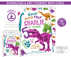 Editable Dinosaur Birthday Invitation, T-Rex Party Invite (Instant Download)