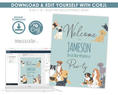 Puppy Adoption Birthday Welcome Sign, Editable Dog Pawty (Digital Item)