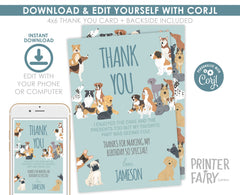 Puppy Adoption Thank You Card, Dog Birthday Paw-ty (Editable Digital Item)