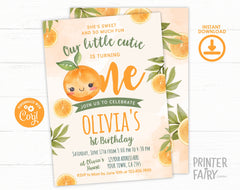 Little Cutie 1st Birthday Invitation Instant Download Template