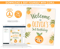 Sweet Orange Birthday Welcome Sign, Editable Template (Digital Download)