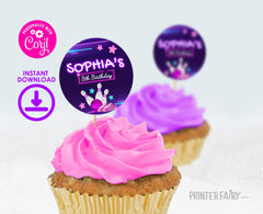 Bowling Birthday Party Toppers, Editable Round Labels (Digital Download)