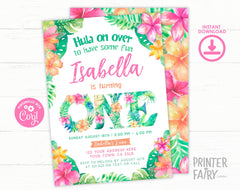 Editable Luau First Birthday Invitation, Tropical Floral Invite (Digital)