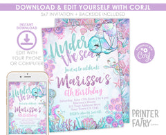 Under The Sea Birthday Invitation, Sea Animals (Editable, Instant Download)