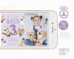 Puppy Adoption Birthday Paw-ty Invitation with Photo (Editable Digital Item)